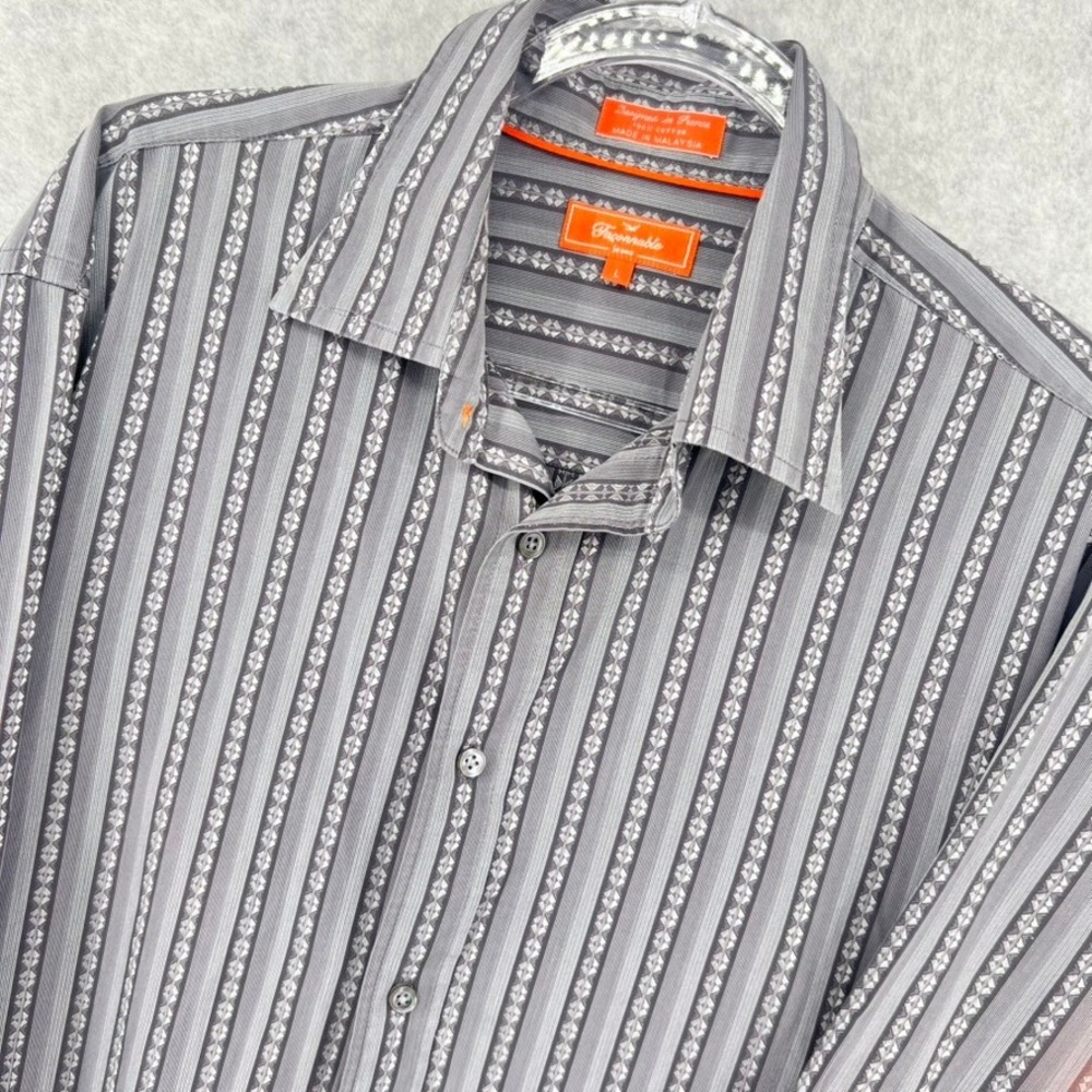 Vintage Faconnable Jeans Mens L Gray Black Striped Cotton Long Sleeve Shirt VTG